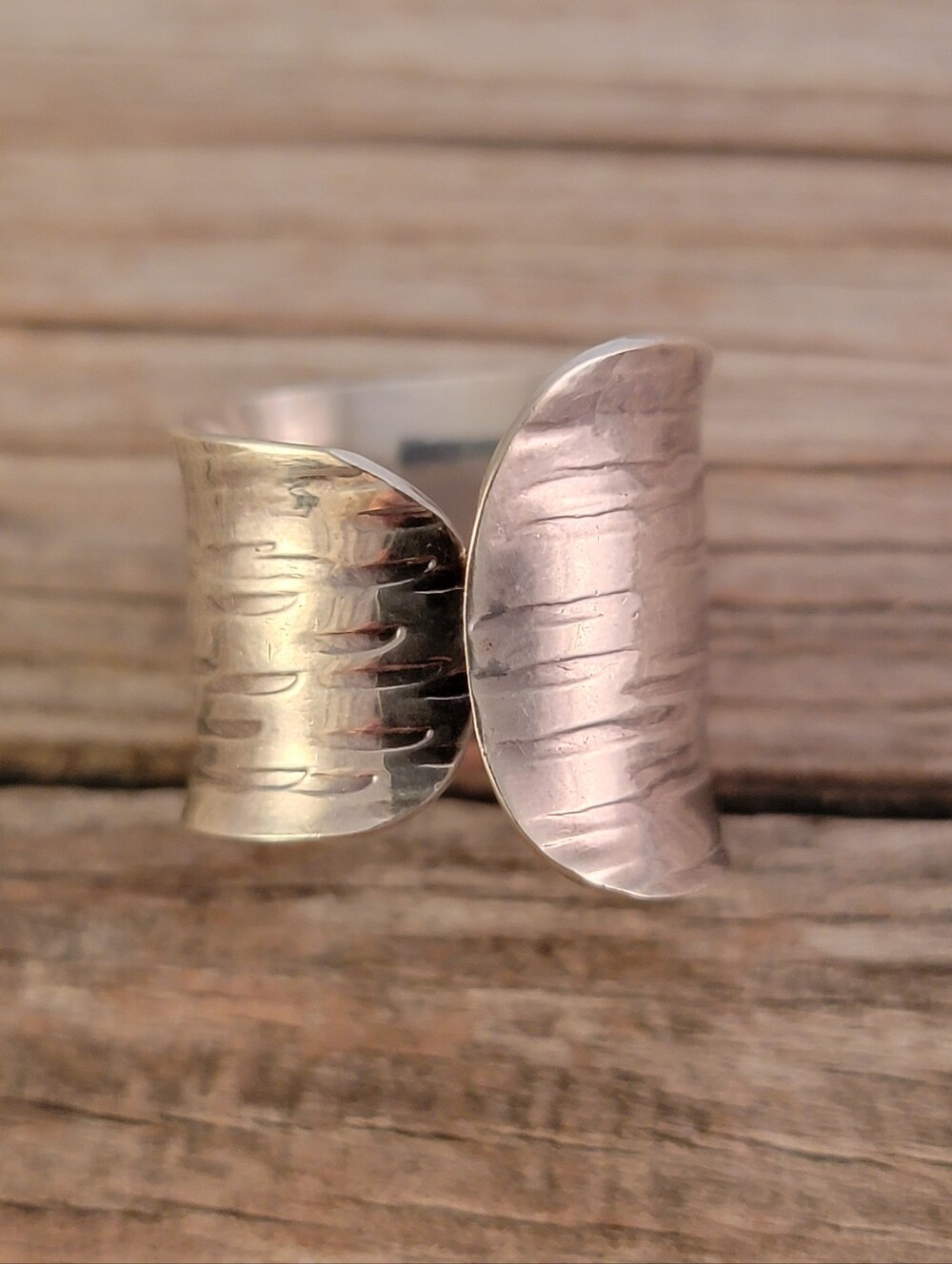 Wide Sterling Hammered Cigar Band Wrap Ring